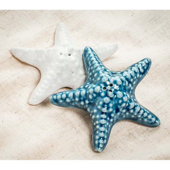 Coastal Starfish Nautical Porcelain Salt & Pepper Shakers - Picture 1 of 7